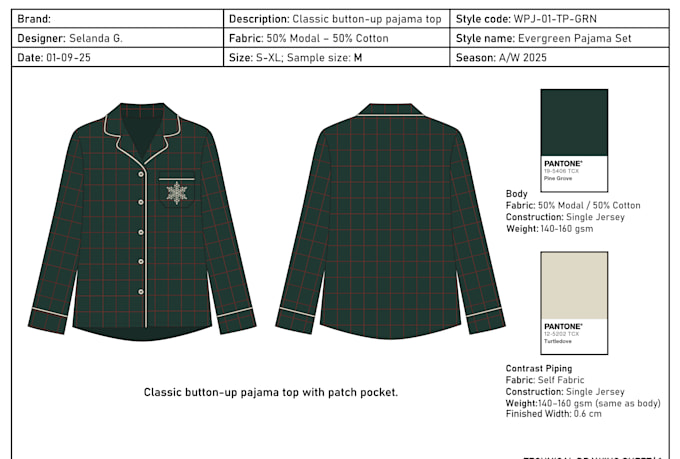 design pajama and sleepwear with tech pack and clo3d